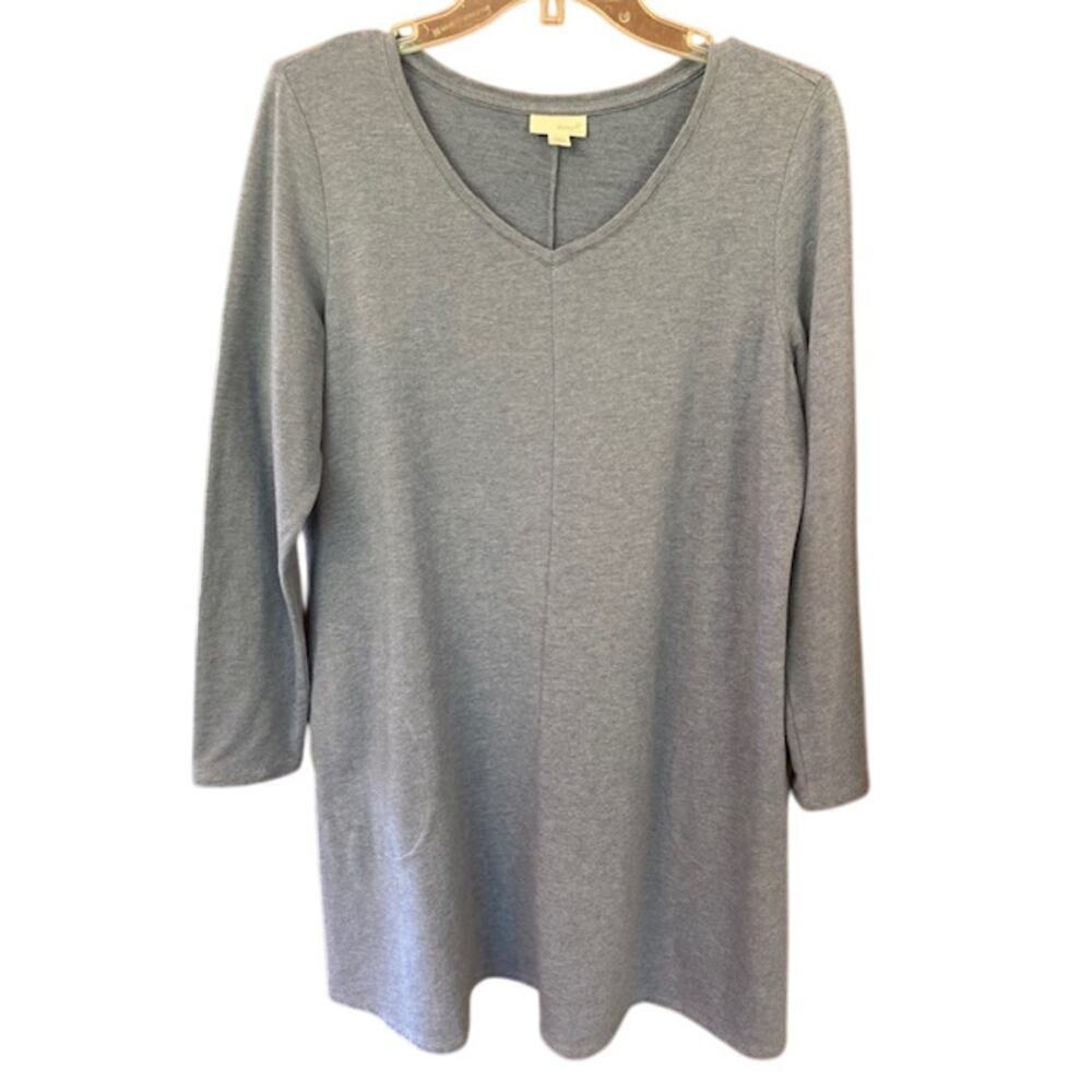 Pure Jill V-Neck Pima Cotton Blend Dress w/Pockets. Soft Blue Heather.‎ Size M